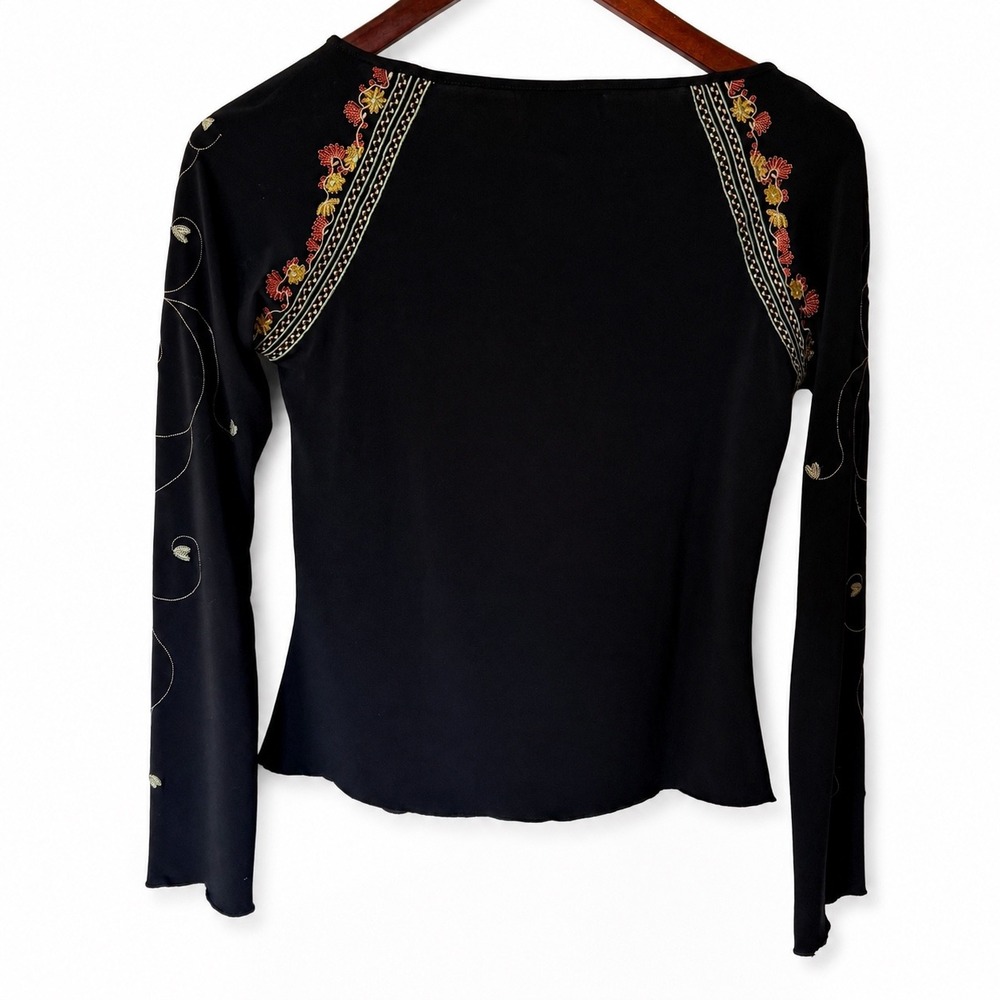 Tristan & Iseut Women Black Embroidered Long Sleeve Top Small Boho Vintage Y2K - Picture 2 of 8